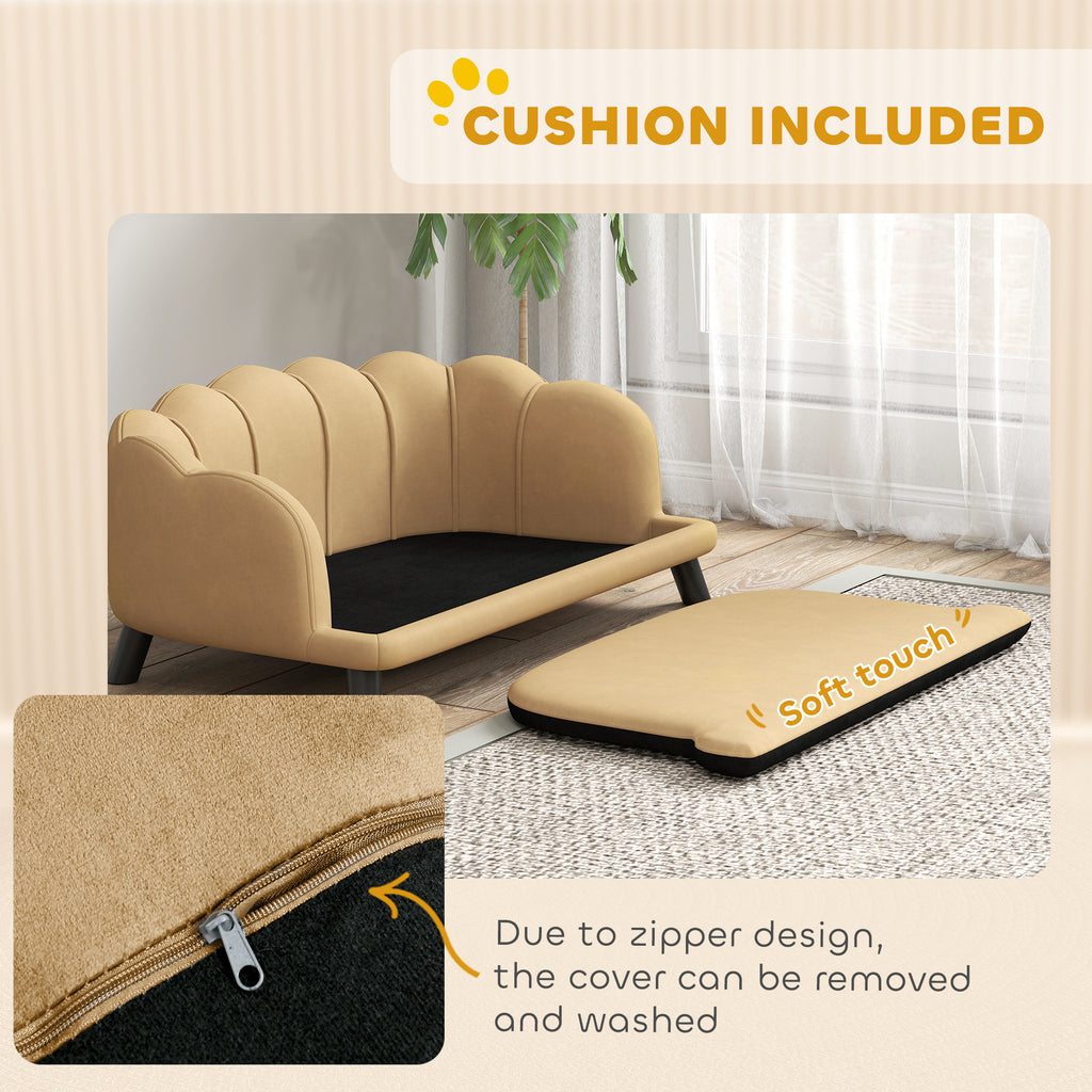 Beige sofa with a cushion included, showing the soft touch material and zipper design.