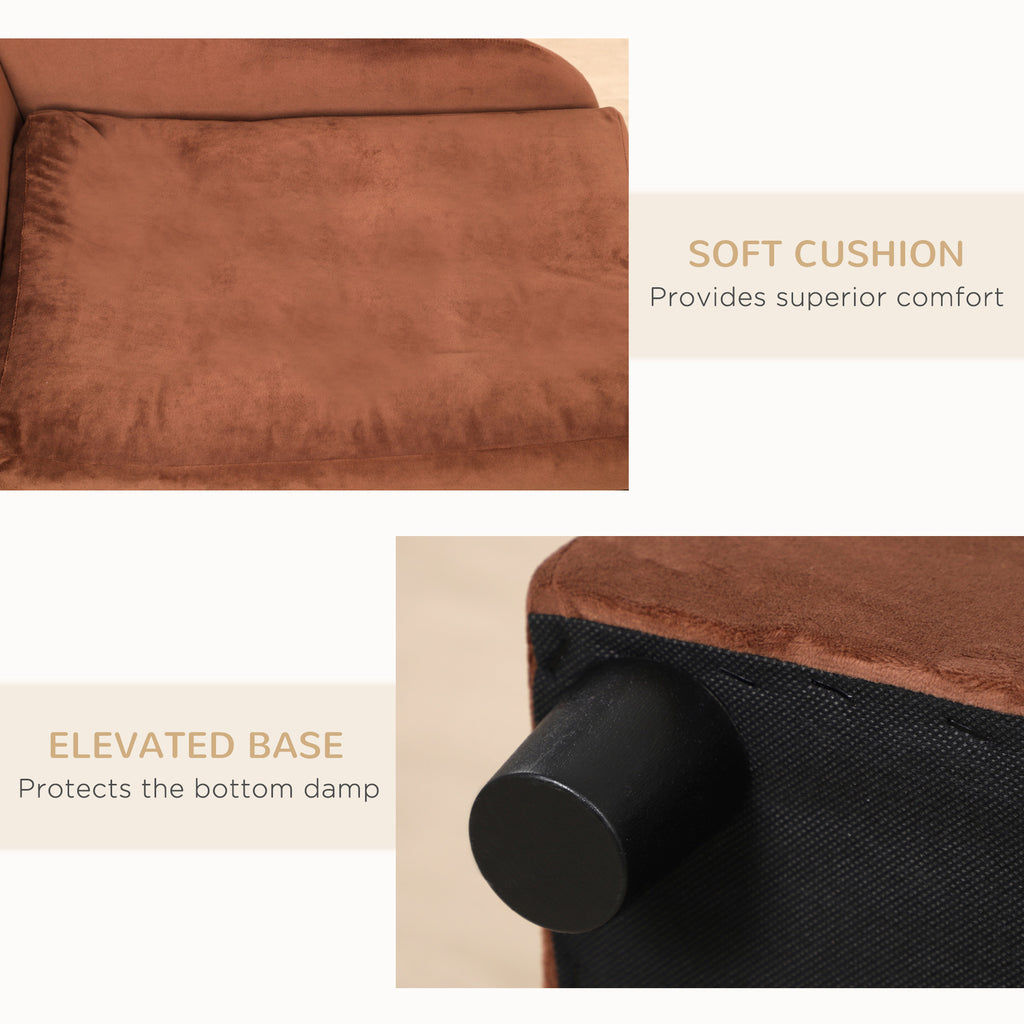 Close-up of a brown cushion with an elevated base, highlighting comfort features.