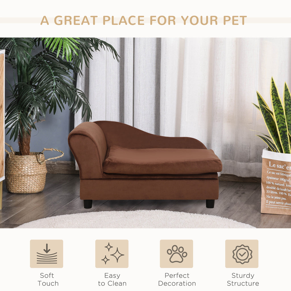 Brown pet bed in a room with plants and curtains, featuring text 'A Great Place for Your Pet'.
